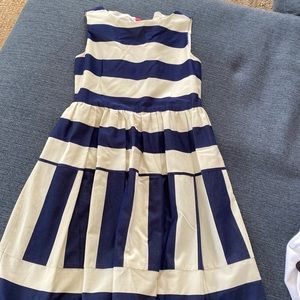 J crews crew cut navy and blue striped dress.